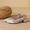 Dress Shoes Dames Hoge hakken met puntige vierkante dikke hiel gebreide modieus ademende anti-slip mooie kleur 2024 Spring su