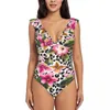 Swimwear femminile sexy Swimsuit One Piece 2024 Donne Fiore tropicale con costume da bagno per la spiaggia da bagno monochini con leopardo.