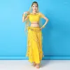 Bühne Wear sexy Frauen Indien Bauch Tanz Kostüme SEIL SARI OUTFIT Bollywood Ägypten Performance Chiffon Pailletten Top Rock