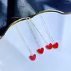 Dangle Earrings Labb Real 18K Gold Little Red Heart Long Earline女性の新鮮で甘いブティックジュエリーギフトe205に適しています