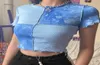 2020 Egirl Y2k Chic Crop Tops Tees Tie Dye With Sequin Patchwork Women Summer Tshirts Ruffles Hem Purple Or Bule Clothes4466491