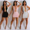 Casual Dresses Women Lace Up Hollow Out Deep V Neck Sleeveless Tank Bodycon Midi Dress INS 2024 Evening Sexy Party Vestido