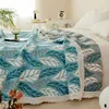 Blankets Bamboo Fiber Puff Blanket Jacquard Bed Plaid Stitch Linen Antibacterial Summer And Bedspreads Home Decoration