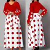 Плюс размер Polka Dot Prant Платье элегантная обмотка с длиндом с длинным рукавом Maxi Clothing 240422