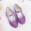 Sandals Girls Purple High Teli per bambini Calzature per scarpe da scarpe in pelle Rossa principessa Scarpe per matrimoni per feste per matrimoni rotondi da 1-3 cm H240504