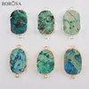 Naszyjniki wisiorek Borosa 5/10PCS Srebrny kolor Naturalny Chrysocolla Stones Złącza Duże podwójne uroki do ręcznie robionych akcesoriów bransoletki