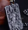 Schöne chinesische Handarbeit natürlicher schwarzer Obsidian geschnitztes Schwert Guangong Lucky Amulett Anhänger Perlen Halskette Mode Schmuck 02152570381