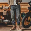 Calça de calça de jeans masculina motocicleta cortada com bolsos calças de cowboy masculino para homens lavados roupas clássicas de outono de outono spring xs