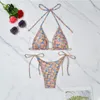 Kvinnors badkläder bikini set sexig blommig tryck sträng mikro kvinnor mini thong baddräkt halter baddräkt biquinis triangel mujer