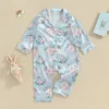 Lindo satén de satén para bebés para niñas para niñas Pajama Pajama Lapa de la solapa de manga larga Rabbit estampado para niños pequeños ropa de Pascua 240418