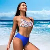 Pcs/Set Women Bikini Set Leaf Print Halter Neck Lace-up Spaghetti Strap High Waist Three-pointed Backless Quick Dry Soft Summe