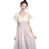 Robes de fête Femme Summer Sweet Pink Midi Robe 2024 Corée La dame coréenne Graceful Slim Patchwork Dîner femme