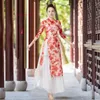 Сцена Wear 2024 Древний китайский винтажный танцевальный костюм Национальный цветочный принцип сетка Qipao платья.