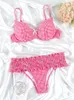 Damen Badebode Pink Color Bikinis Push Up Badeanzug Frauen Bow Bikini Set String Ruffle Beachwear Zweitbiquini sexy Badeanzüge