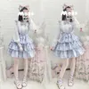 Jupes Summer Sweet Bow Lolita Strap Cake Womens Kawai Dot Pleered Jirt Girls Japon Elegant High Taist A-Line Y2K Mini Mini