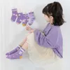 Meias de garotas infantis meias de renda roxa Princesa meias de criança Socks Baby Cartoon Bunny Spring e Autumn Breathable Meocks Y240504