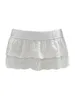 Spódnice kobiety y2k ruffle mini spódnica biała pusta oczy haft haftowy elastyczna talia niski wzrost