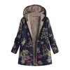 Jaquetas femininas 5xl Coat Winter Whiod Fel com capuz de jaqueta floral feminina Mulheres vintage de manga comprida bolso feminino de bolso superdimensionado