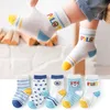 Kinder sokken 5 paar/set ademende katoenen kinderen sokken baby babyjongens meisjes zomer dunne mesh sock kids streep stip dots mode sport sokken y240504