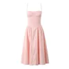 Lässige Kleider Boho inspirierte französische rosa Korsett Sunddress Square Hals Midi Kleid sexy ärmellose niedrig geschnittene Bustier -Gurte Sommer