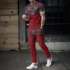 Trass de traje masculino conjunto de 2 peças para verão 3D Splicing retro e belo jogging de camiseta curta de camiseta longa