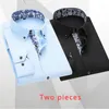 Мужские повседневные рубашки Прибывшая рубашка корейская слабая Fit Business Fashion с двумя частями синий и белый фарфоровый длинное рукав