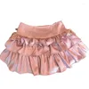 Faldas Sweet Girl Pink Pantskirt Women's Summer Ballet Ballet Bow Puffy Pake A- Línea Falda Mini Satin Mujer 2024