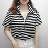 Frauen polos weibliche T-Shirt Schwarz gestreifte T-Shirts Baggy Kleidung Trend 2024 Luxus Polo-Hemden Casual Tops Koreanische Kleidung im koreanischen Stil