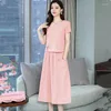 Arbetsklänningar uhytgf koreansk stor storlek kjol set kvinnors mode bomullslinne bekväm sommarklänning två bit set casual kvinnliga kläder 940