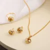 Halsband örhängen set 3 st/set guldfärg kulform smycken trendig vridning lycklig knut justerbara ringar för kvinnans fest bröllopspresent