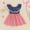 Robes de fille en bas âge pour filles robe d'été décontractée 4 juillet Star Stripe Imprime à épaules dérobées pour la fête de plage vêtements mignons