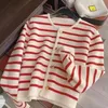 Tricots pour femmes Spring et automne Black White Stripe Sweater Femme Femmes Small Fragrance Single Breasted Casual Clouse.