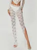 Jupes Femmes en dentelle transparente Long jupe sexy Voir à travers Mesh une ligne fluide Split Ruffle High Low Beach Maxi