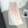 Röcke hohe Taille 2024 elegantes Gradienten-Frauen Mesh Midi Spring Sommer koreanischer Stil Umbrella A-Line Pink Frau