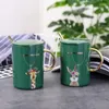 Mugs Ceramic Green Glaze Cartoon Animal Pattern Coffee Mug With Lid And Spoon Large Capacity Drinkware Creative Office Tea Milk Cup