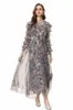Kadın pist elbiseleri o boyun uzun kollu baskılı katmanlı fırfırlar pilili çiçek moda maxi vestidos