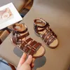 Sandals 2024 Summer Children Shoes Breatheable Fashion New for Girls Love Decor Beautiful Solid Color Kids Bow Back Zipper H240504