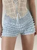 Kvinnors shorts y2k Vintage Summer Ruffled elastisk midja Fairycore Floral spets skiktad för strand nattklubb streetwear