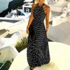 Casual Dresses Formal For Wedding Guest Dot Polka Floral Print Sleeveless Long Dress Backless Pleated Hem Flowy With Zipper