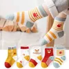 Kinder sokken 5 paren/lot Baby Kids Socks Cute Cartoon Animal Stripe Peuter Girl Infant Socks Casual Sport Boys Children Socks 1-12 jaar Y240504