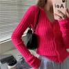 Women's Knits Wholesale Knitted Cardigan For Women Basic Slim Fit Top Single Breasted Long Sleeve Spring Autumn Vintage Solid Knit T Shirts