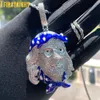 Nouveau Iced Out Bling CZ Benjamin Face Pendant Collier Cumbic Zirconia Sier Color Blue Émail Charme Men de mode Hip Hop Bijoux Hip Hop