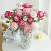 Dekorativa blommor Simulering Flower Single Branch High-End Flocking 3 Head Artificial Peonies Wedding Home Table Decoration Arrangement