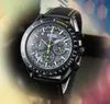 Automatische Datum Herren beobachten volle funktionelle Stoppuhr -Uhr Quarz Bewegung Pilot Chronometrie Loch Echtes Leder Nylongurt Großhandel männliche Geschenke Armbandwatchwatch