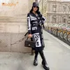 Women039s Trench Coats Printing Letter High Quality Pattern Loose Version Double Breasted Belt Long Coat Women Graffiti Casual 6411230