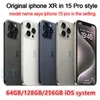 A+Utmärkt skick, original Unlocked iPhone XR Covert till iPhone 15 Pro -mobiltelefon med 15 Pro Camera -utseende 3G RAM 64 GB 128 GB 256 GB ROM Mobiltelefon