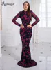 Runway Dresses Romagic High Neck Luxury Full Sleeve Sequined Flowers Cocktail Prom Gown Bodycon Mermaid Long Celebrity Evening Party Dress