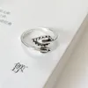 Küme halkaları venfille 925 Sterling Silve Yaprak Yüzüğü Kadınlar için kız oyuluyor Retro Sadelik Ayarlanabilirjewelry doğum günü hediye damlası