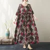 Feestjurken korte mouw print bloemen plus size losse zomerjurk voor vrouwen dun licht katoen vakantie reizen casual lange bohemia maxi