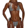 Frauen Badebekleidung Schwarz -Weiß Retro Square Micro Bikini Badeanzug Sexy Schachbrett Mode Tanga Set Push Up Design Beach Kee